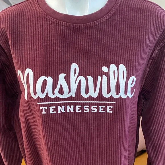 Unisex Burgundy Nashville Tennessee Ribbed Long Sleeve Shirt size Small EUC - Picture 2 of 5